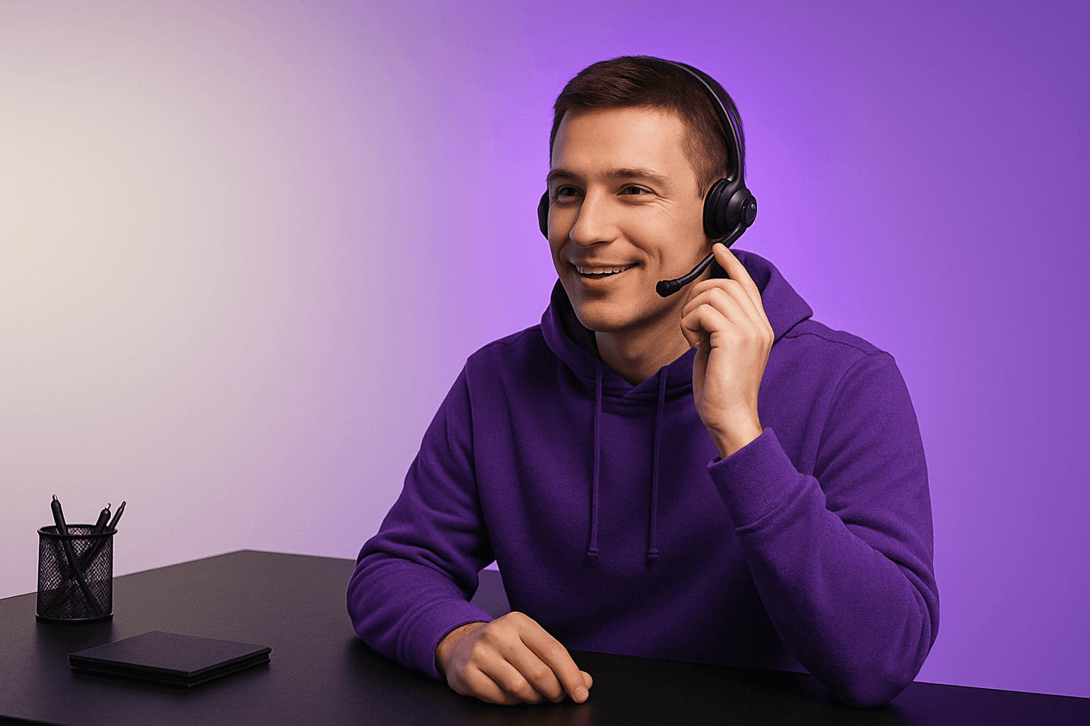 Customer service agent with headset